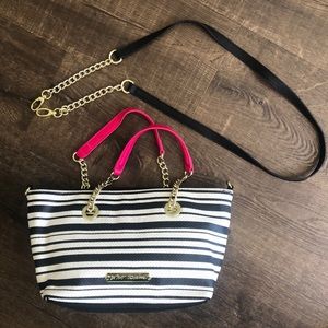 Authentic Betsey Johnson striped purse pink handle